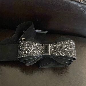 Elegant Black Glitter Bow Belt